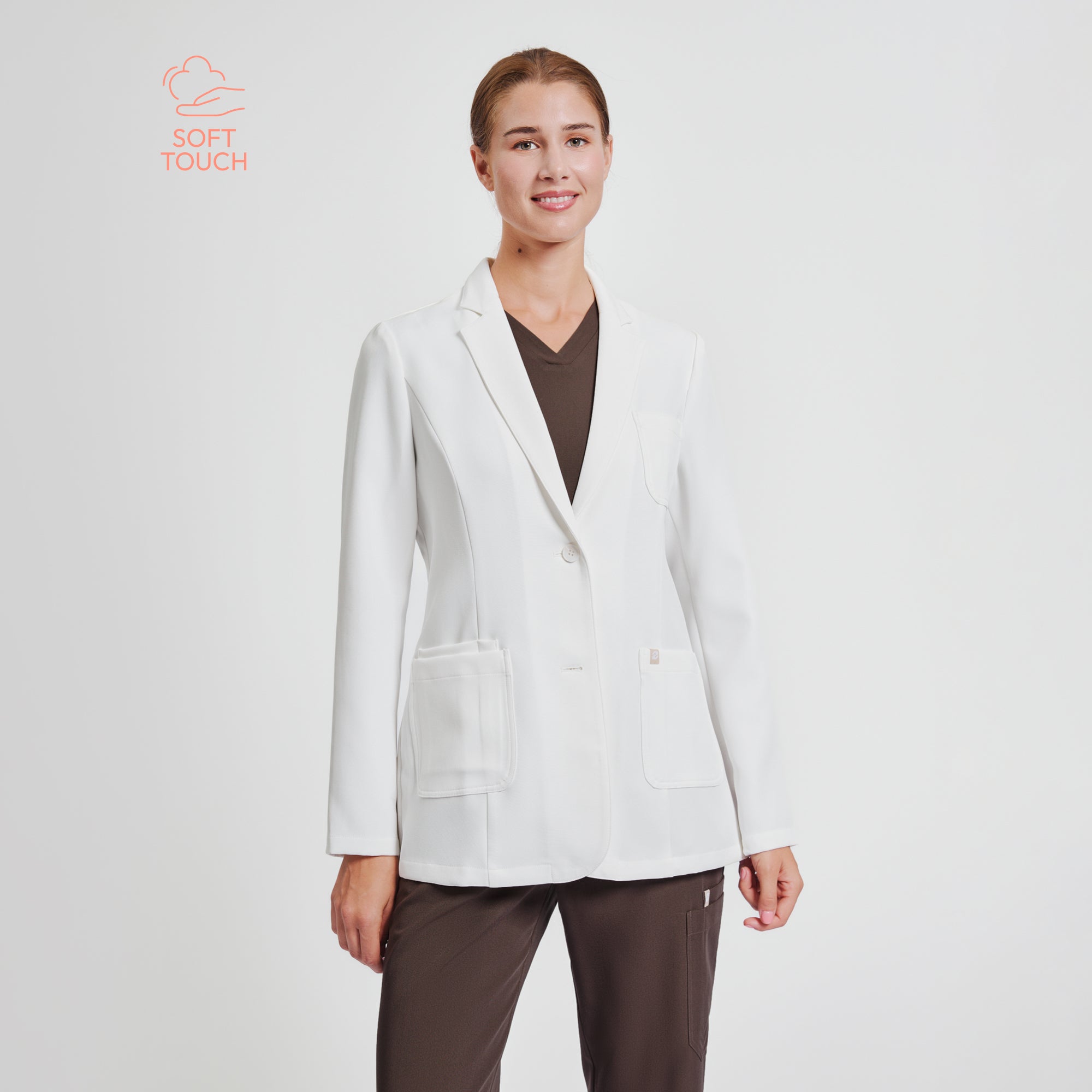 Zenir | Structured Classic Short Lab Coat LCW-201 - Ivory White