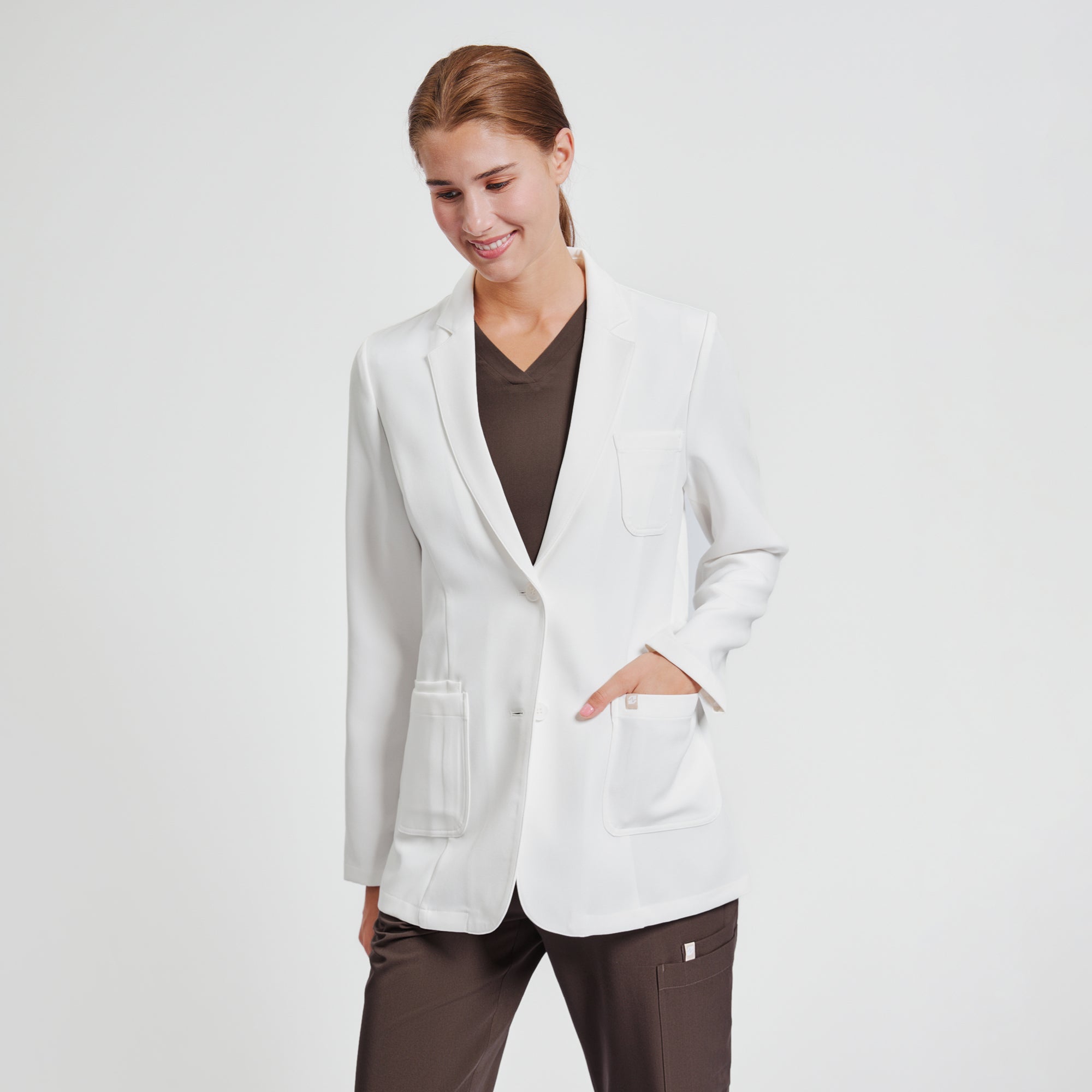 Zenir | Structured Classic Short Lab Coat LCW-201 - Ivory White