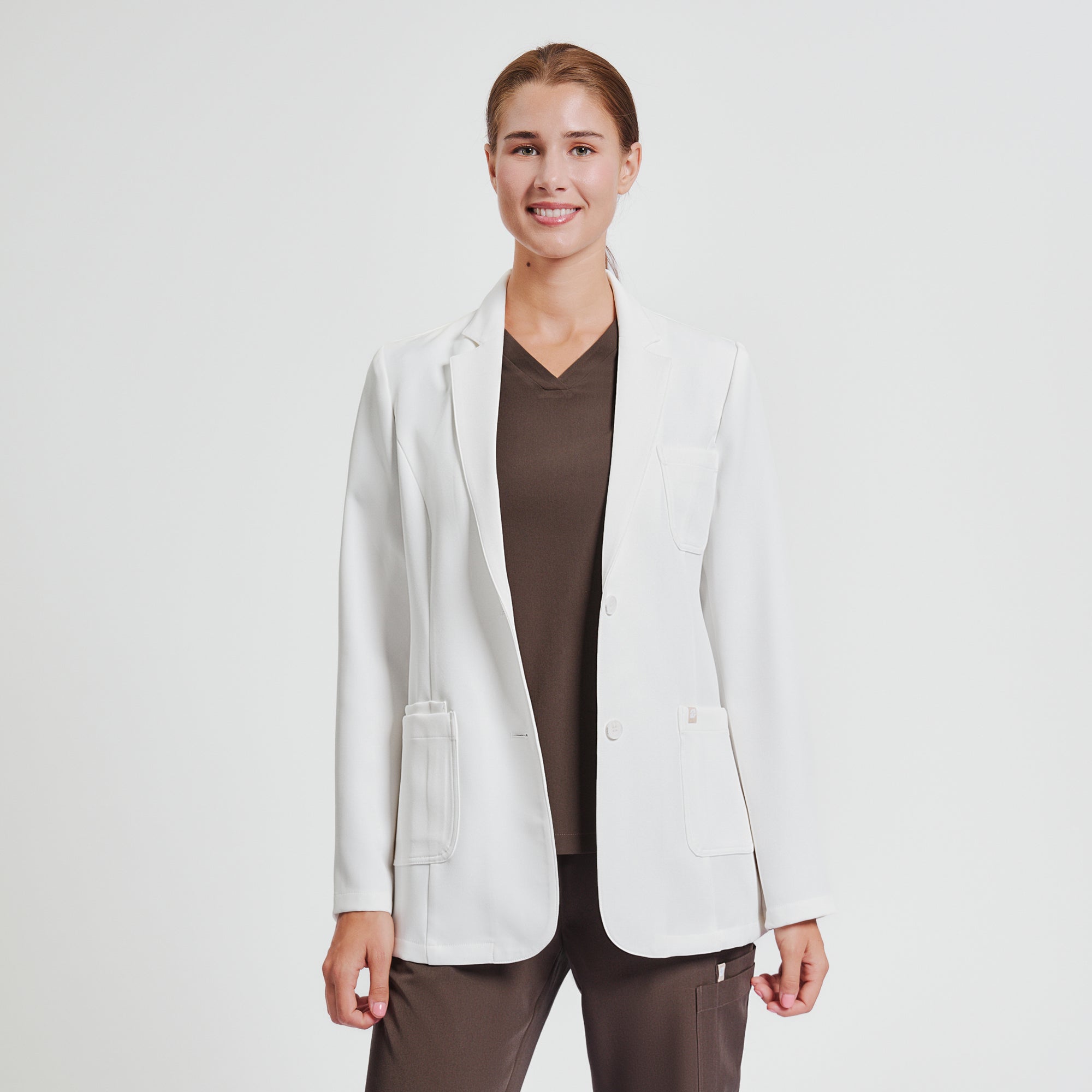 Zenir | Structured Classic Short Lab Coat LCW-201 - Ivory White