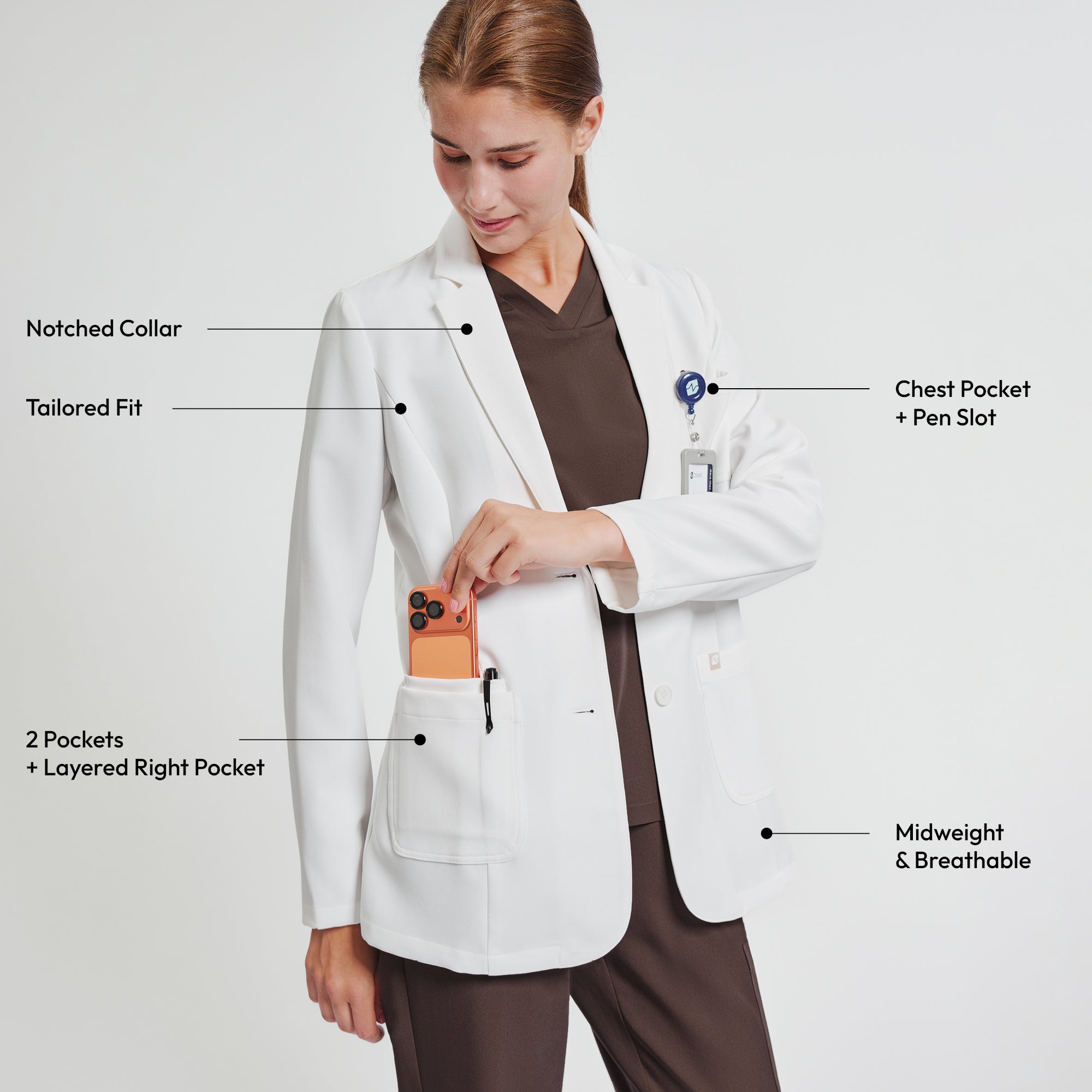 Zenir | Structured Classic Short Lab Coat LCW-201 - Ivory White