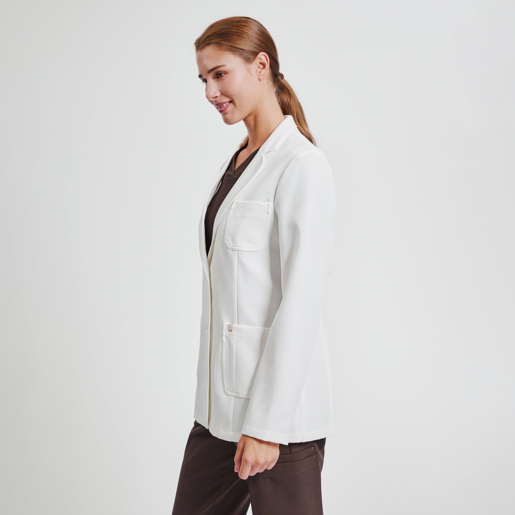 Zenir | Structured Classic Short Lab Coat LCW-201 - Ivory White