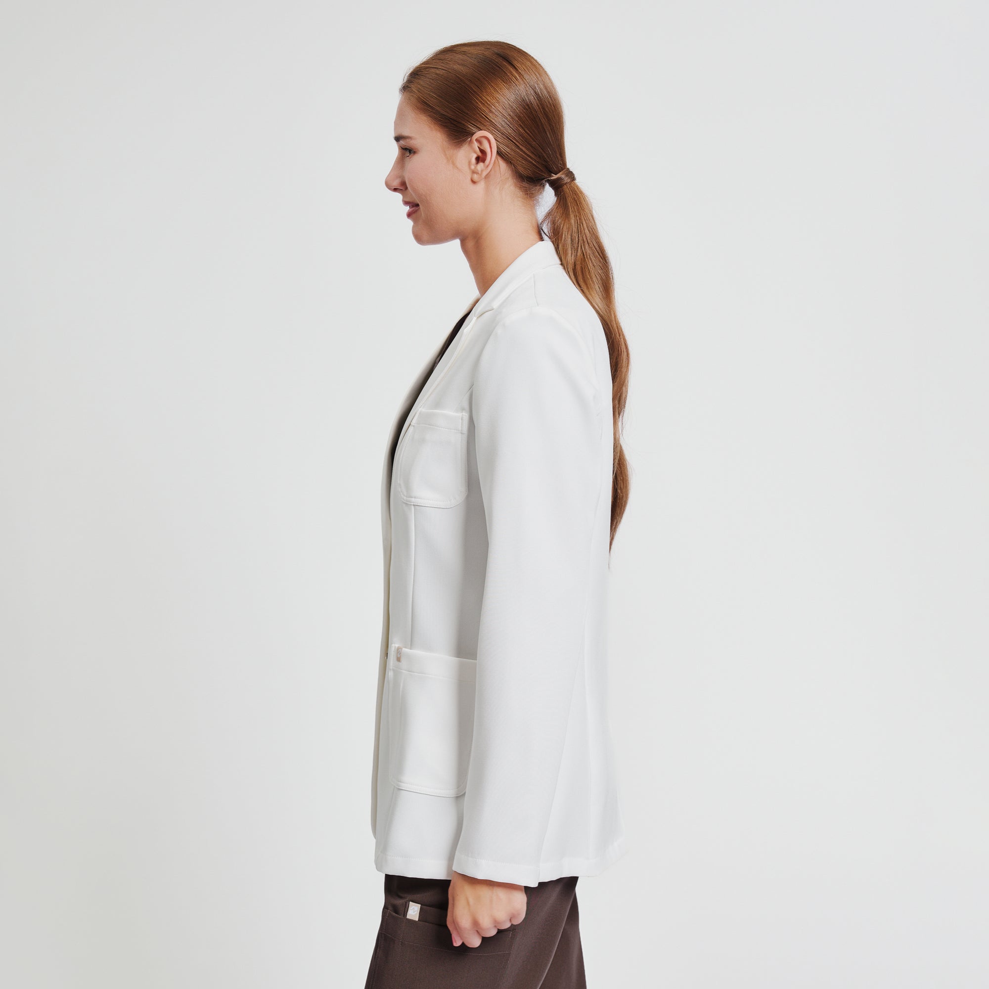Zenir | Structured Classic Short Lab Coat LCW-201 - Ivory White