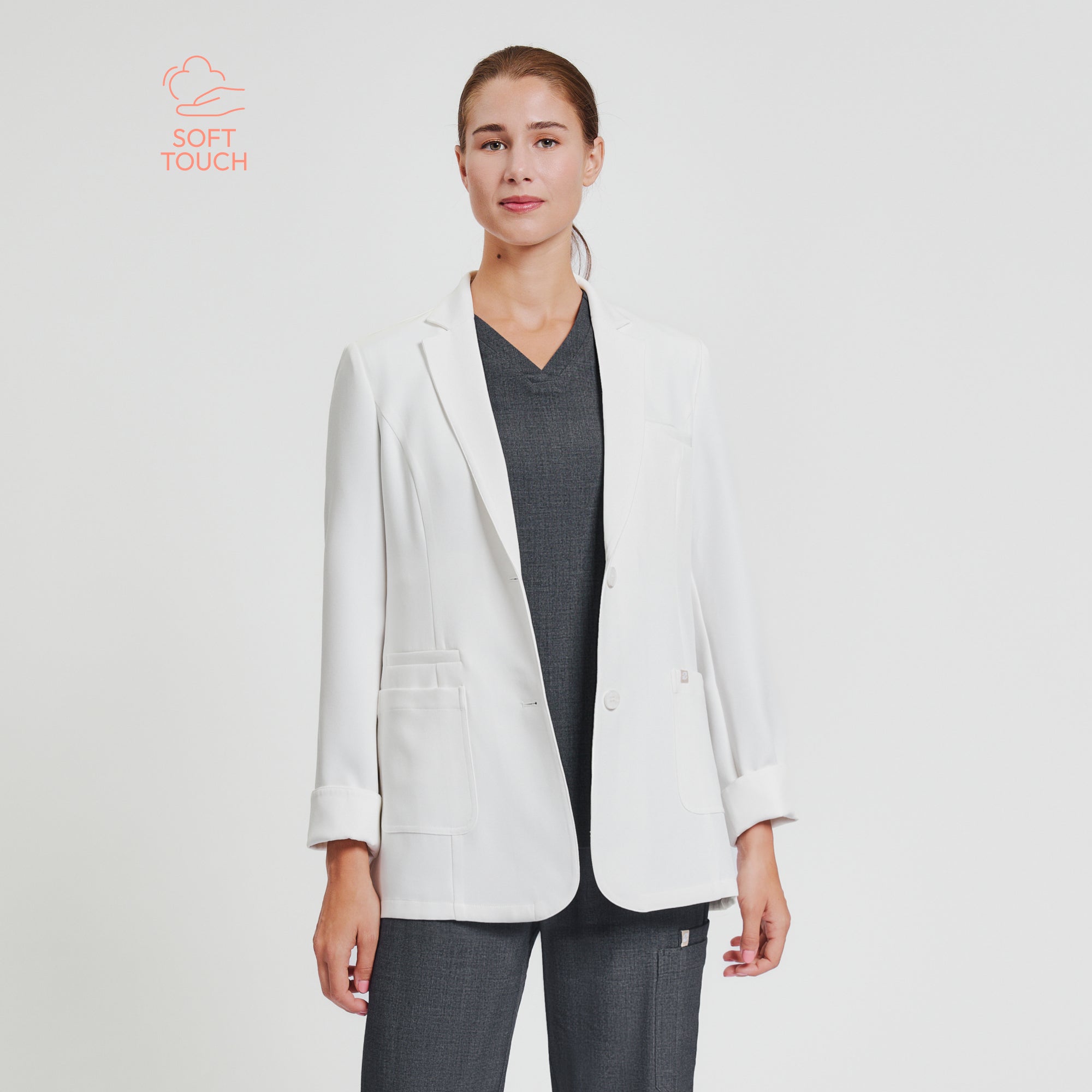 Zenir | Structured Nuevo Short Lab Coat LCW-202 - Ivory White