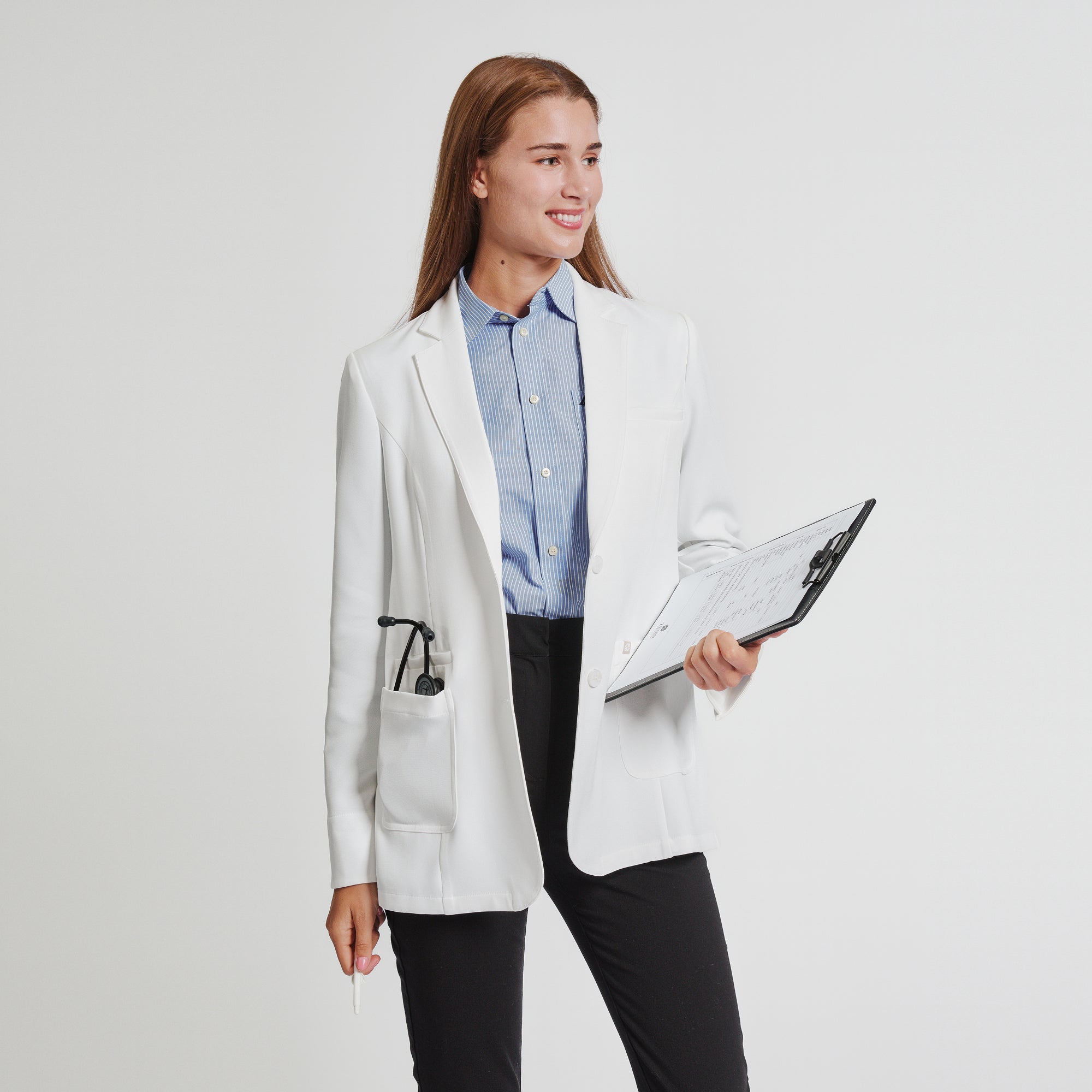 Zenir | Structured Nuevo Short Lab Coat LCW-202 - Ivory White