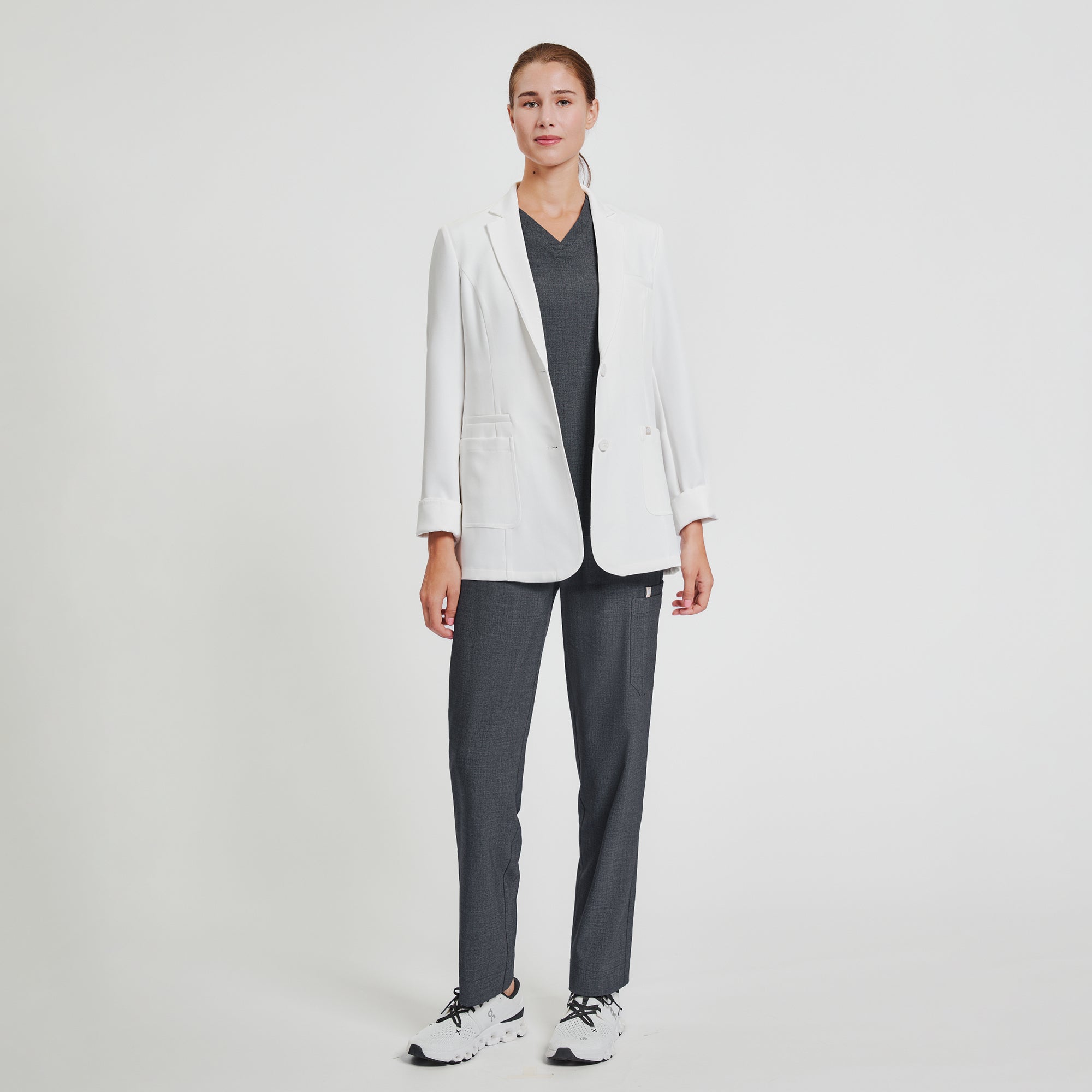 Zenir | Structured Nuevo Short Lab Coat LCW-202 - Ivory White