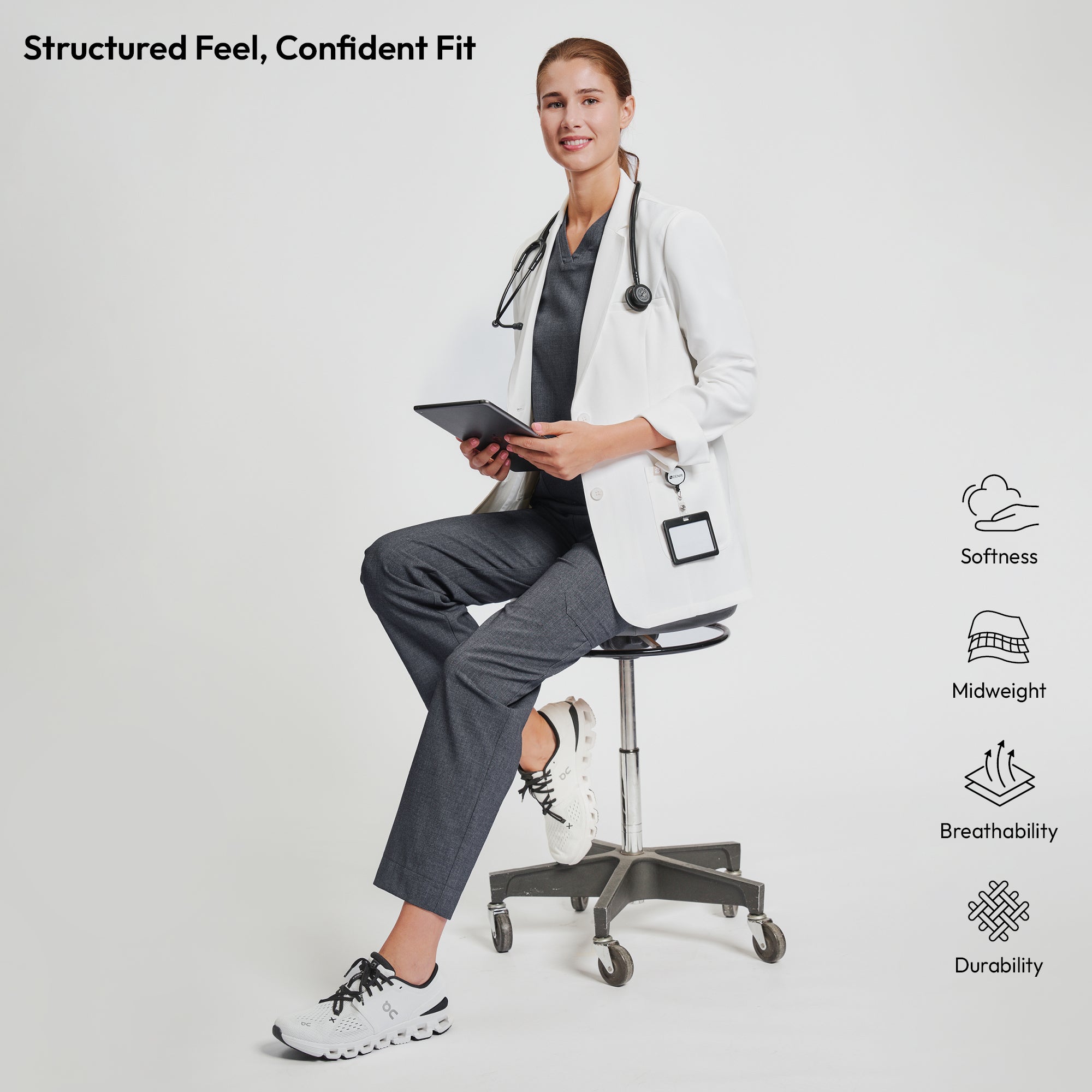 Zenir | Structured Nuevo Short Lab Coat LCW-202 - Ivory White