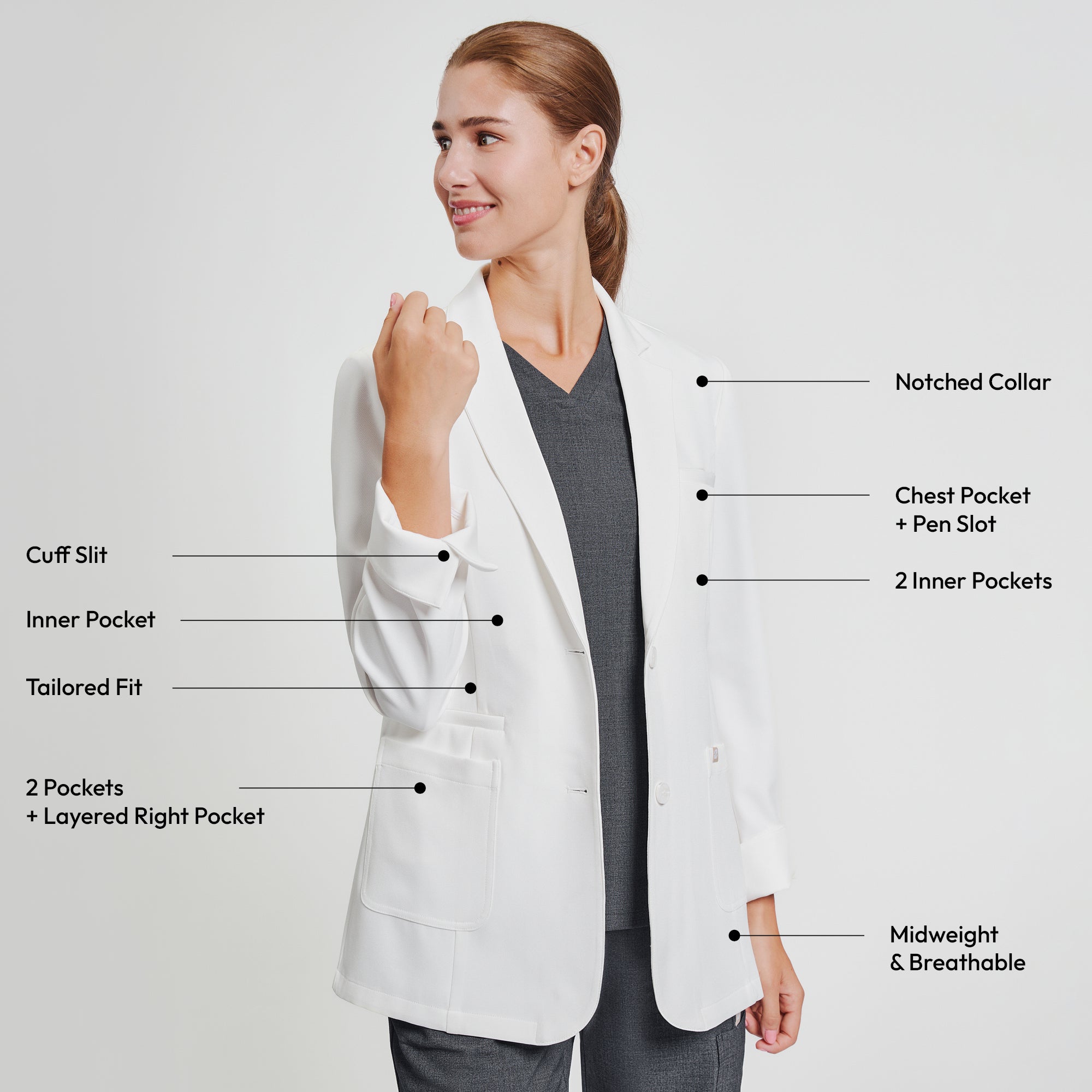 Zenir | Structured Nuevo Short Lab Coat LCW-202 - Ivory White