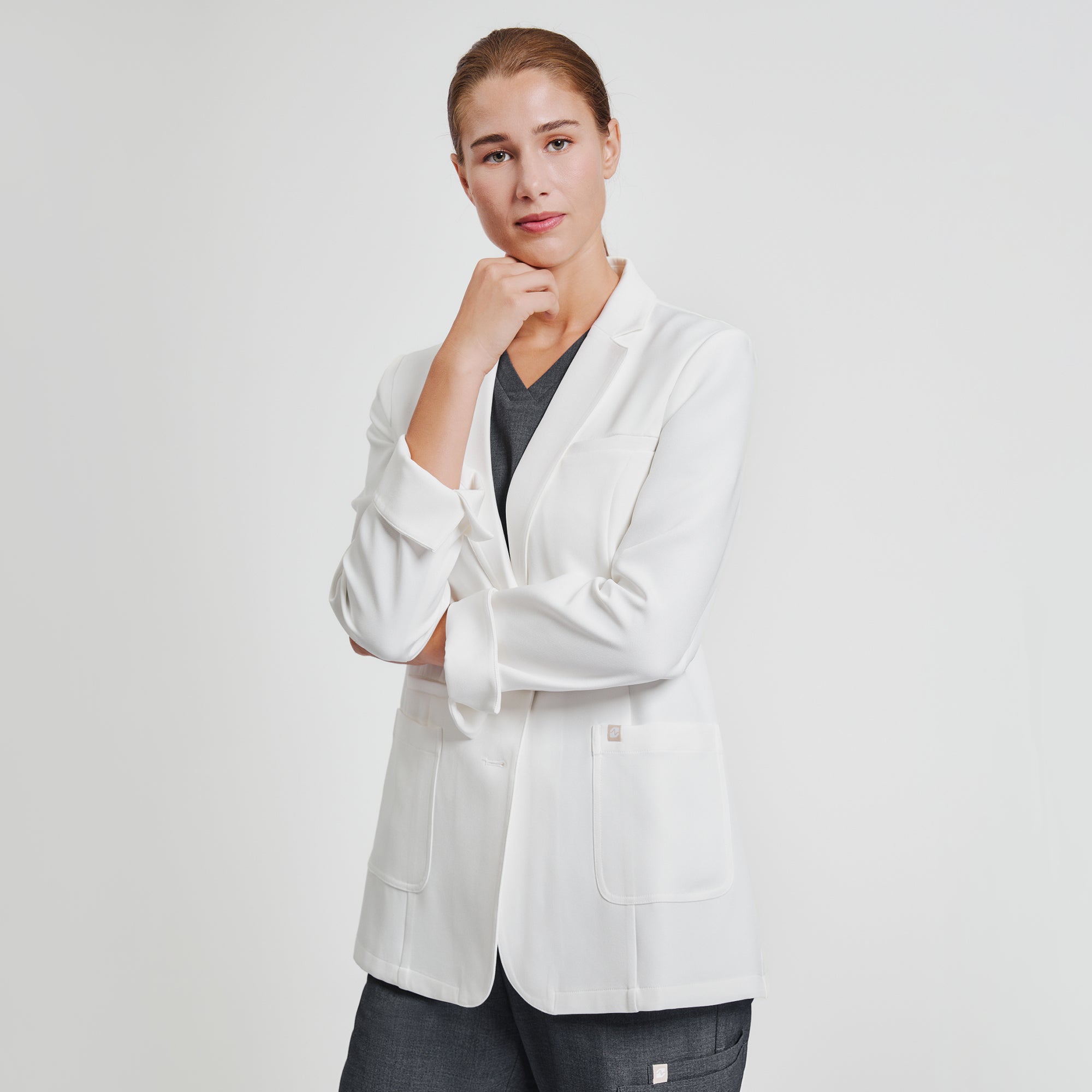 Zenir | Structured Nuevo Short Lab Coat LCW-202 - Ivory White