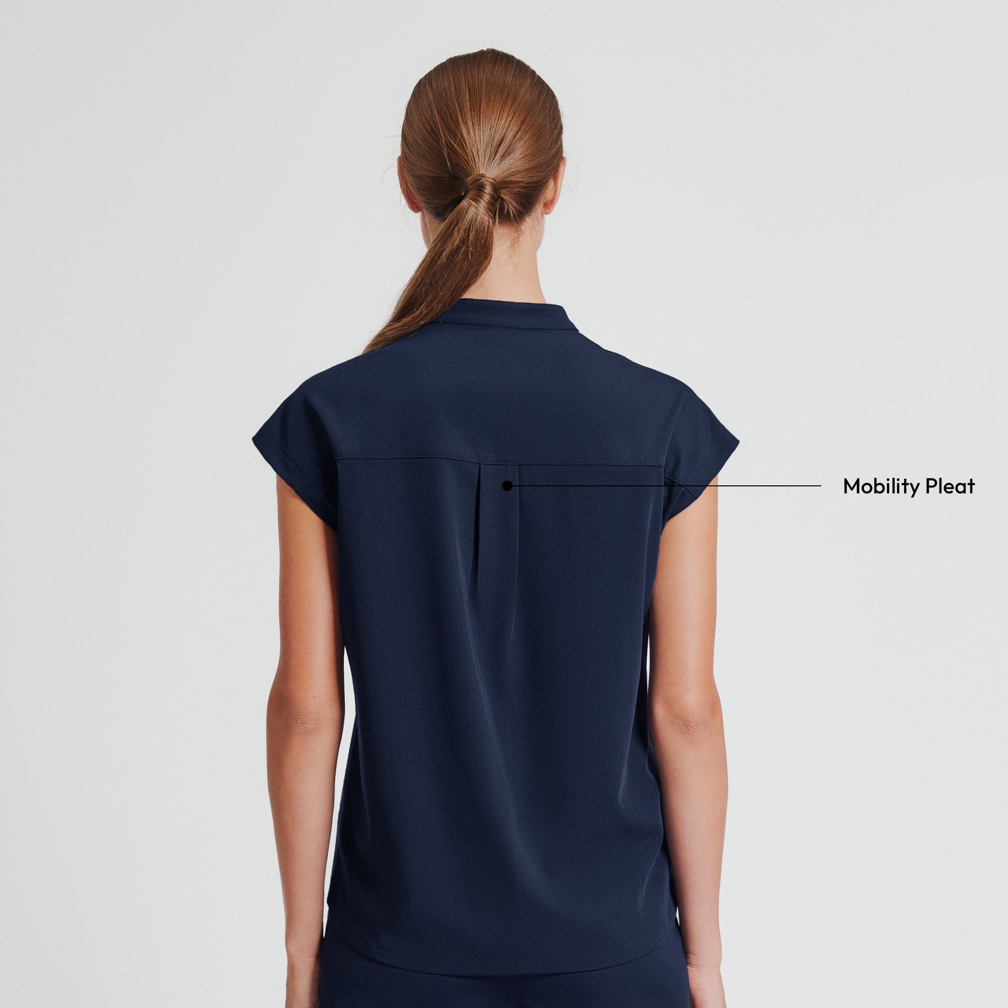 Zenir | Women's Mandarin Collar Scrub Top - Navy