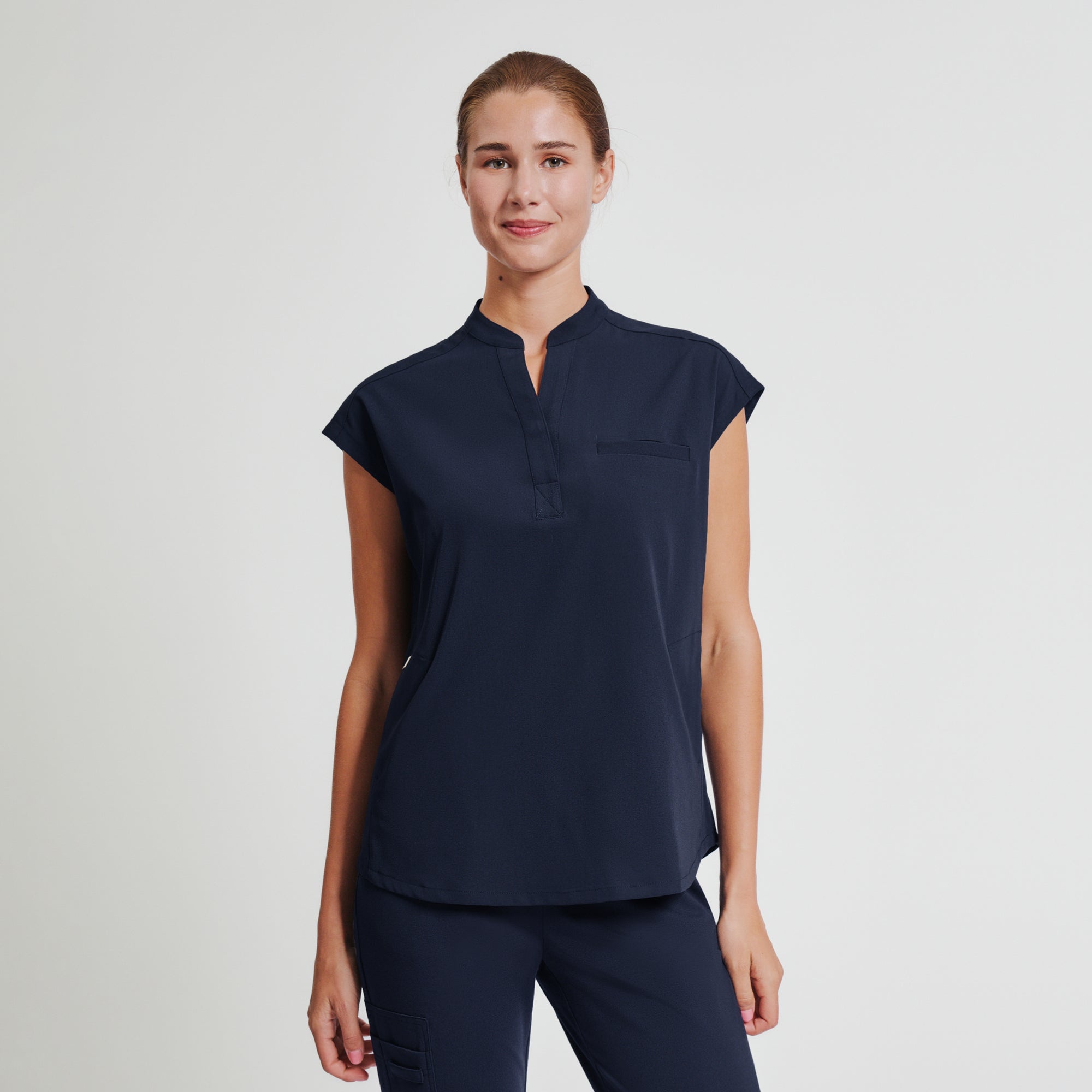 Zenir | Women's Mandarin Collar Scrub Top - Navy
