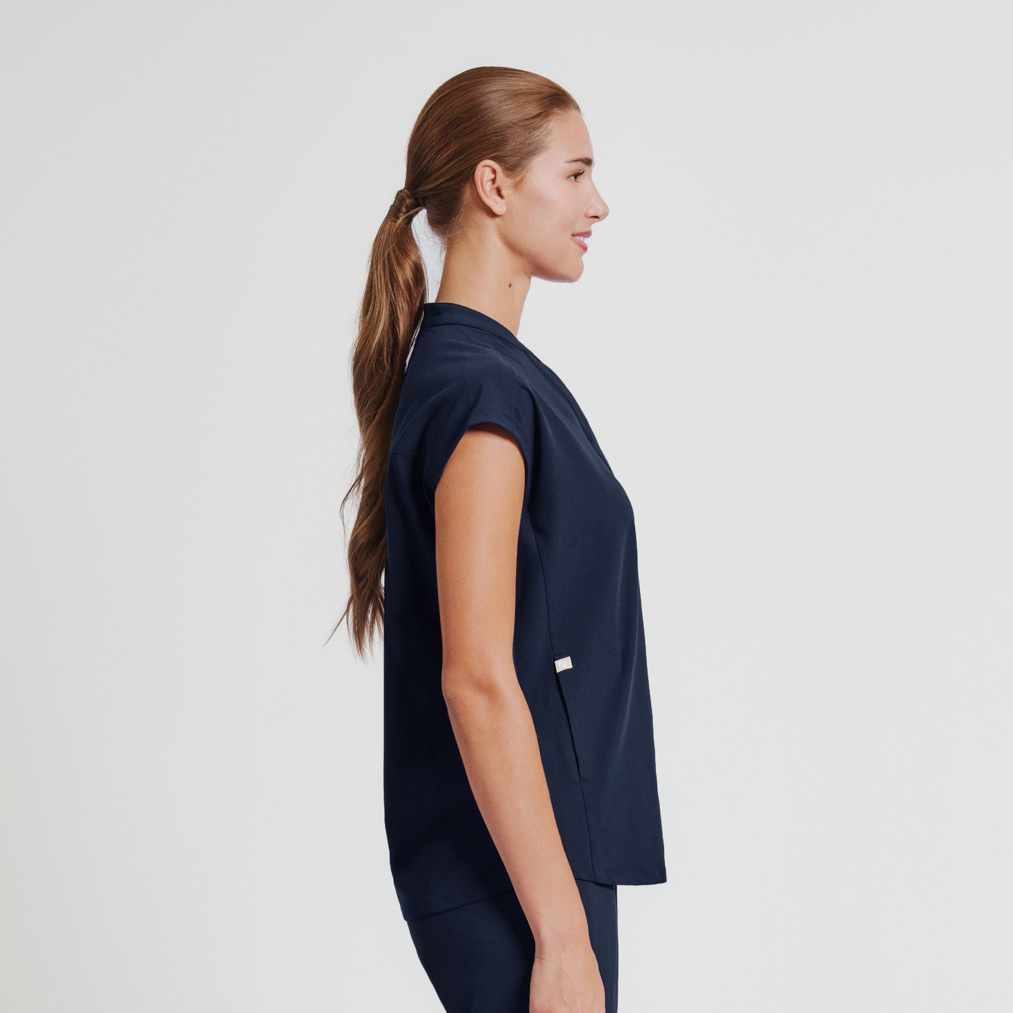 Zenir | Women's Mandarin Collar Scrub Top - Navy