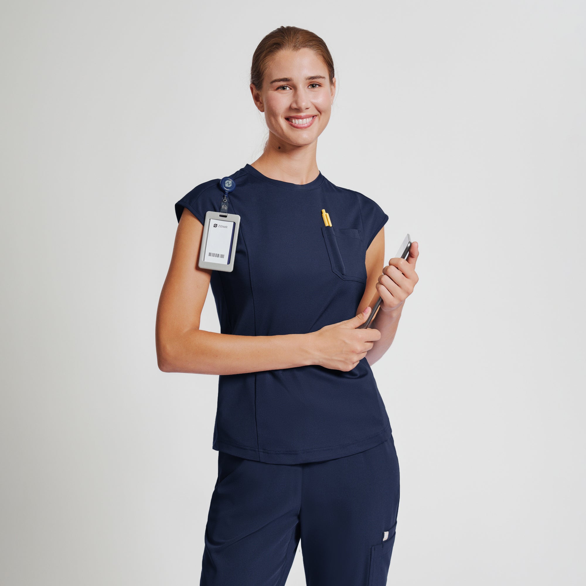 Zenir | Women's Soft Stretch Crewneck Scrub Top - Navy