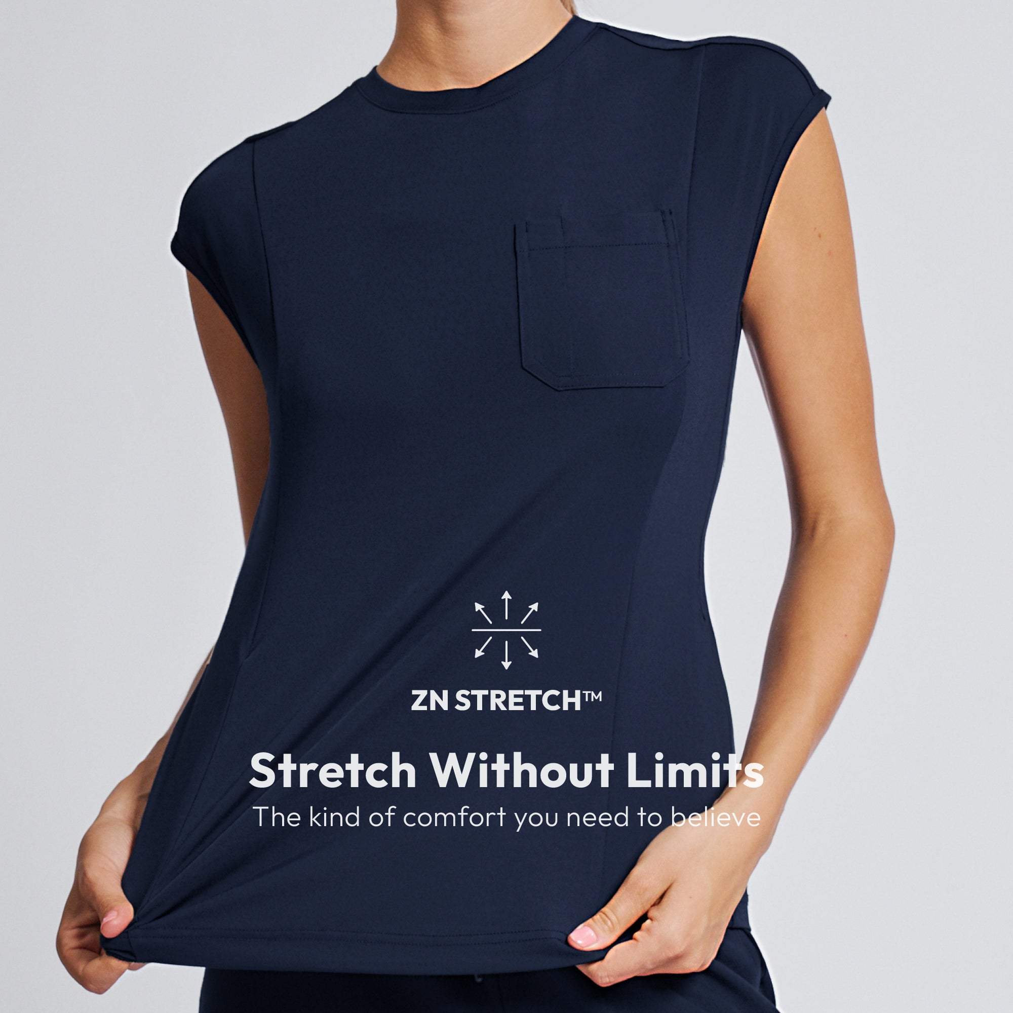 Zenir | Women's Soft Stretch Crewneck Scrub Top - Navy