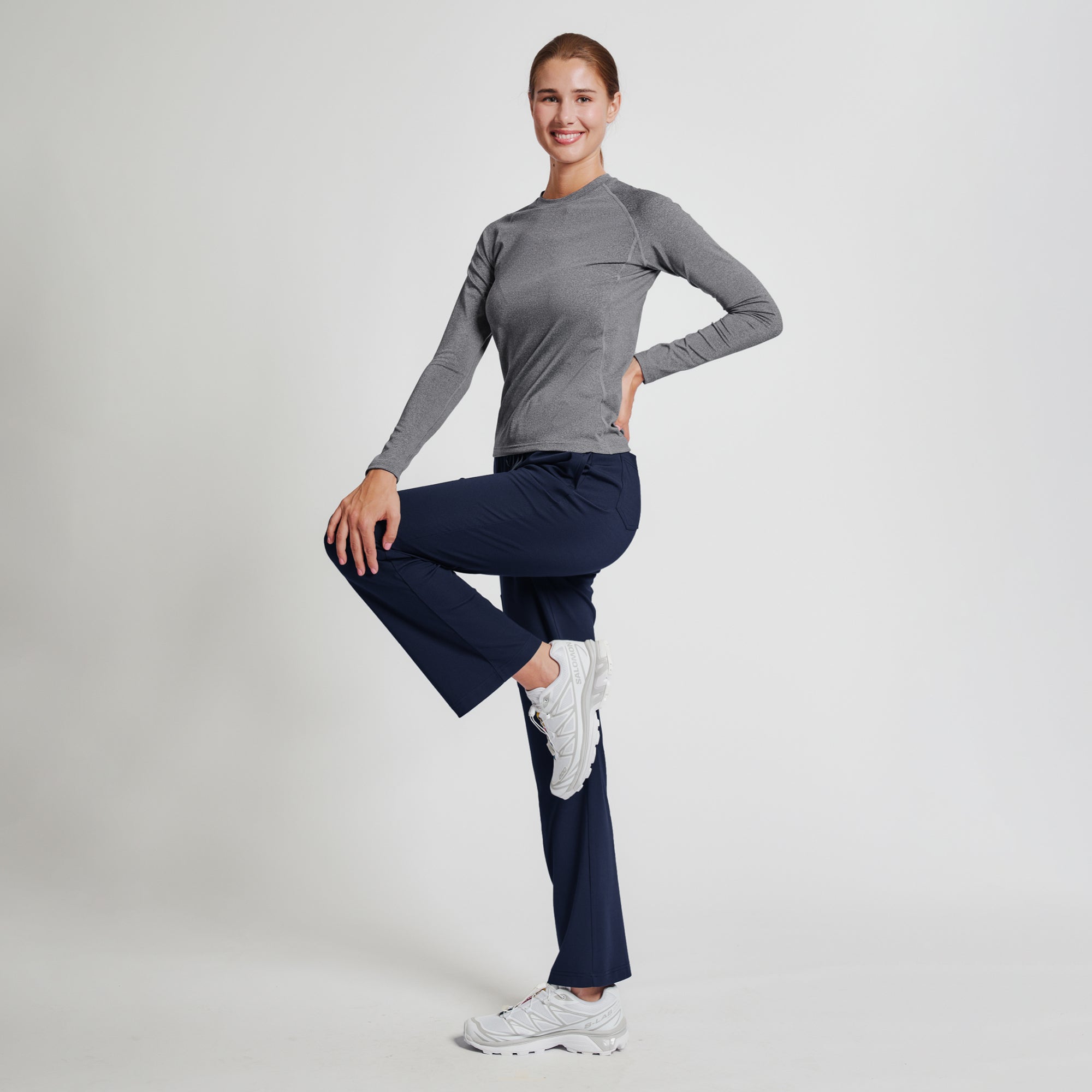 Zenir | Women's Soft Stretch High Waisted Flare Scrub Pants - Navy