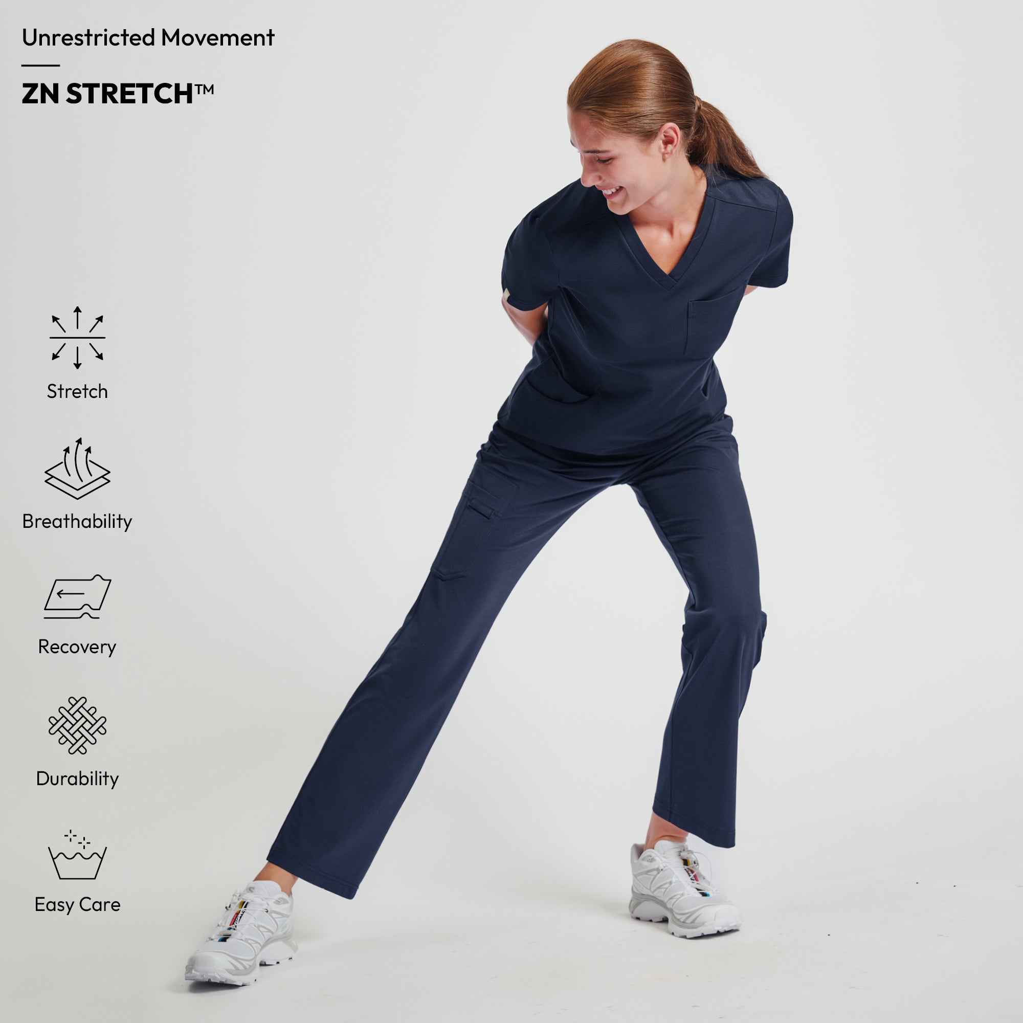 Zenir | Women's Soft Stretch High Waisted Flare Scrub Pants - Navy