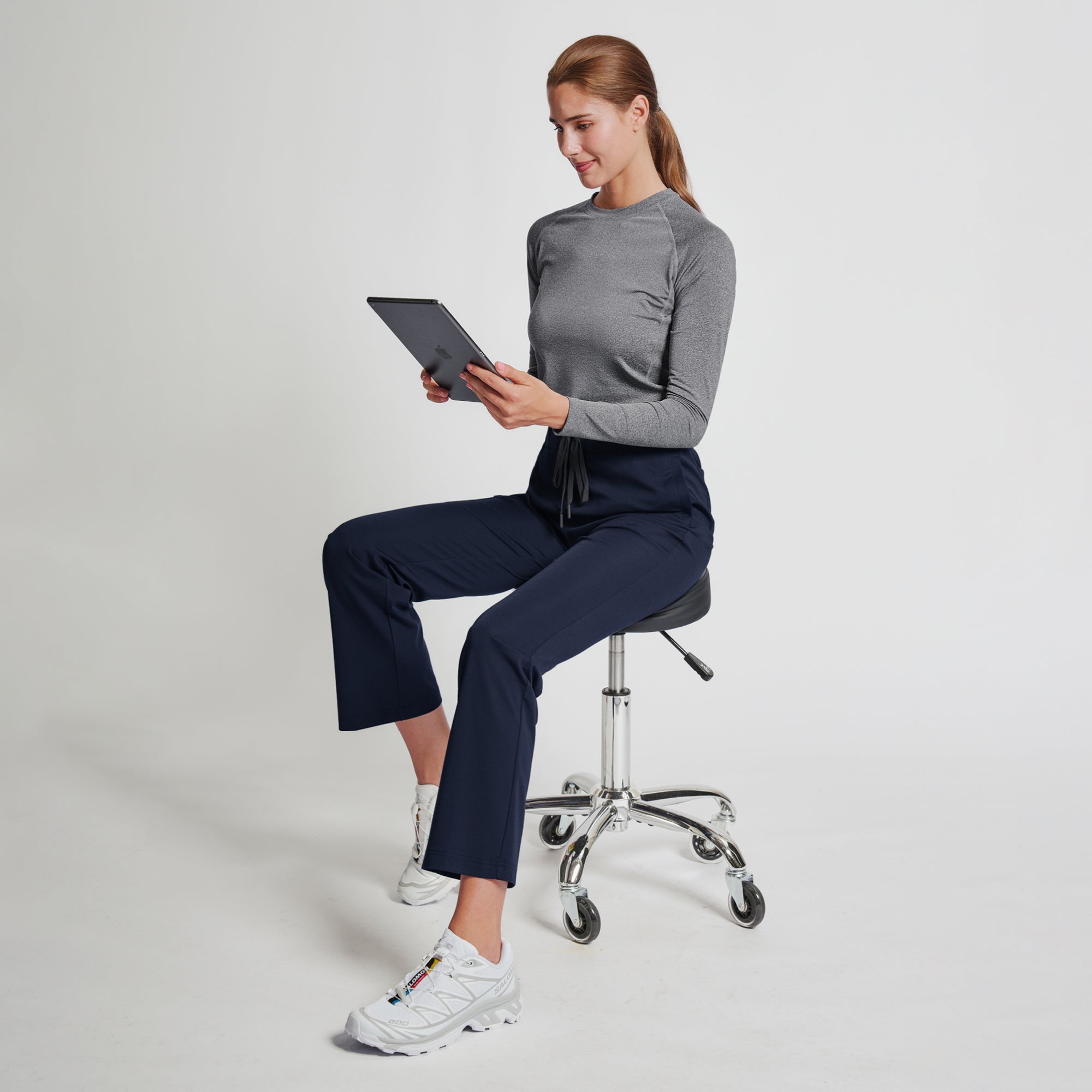 Zenir | Women's Soft Stretch High Waisted Flare Scrub Pants - Navy