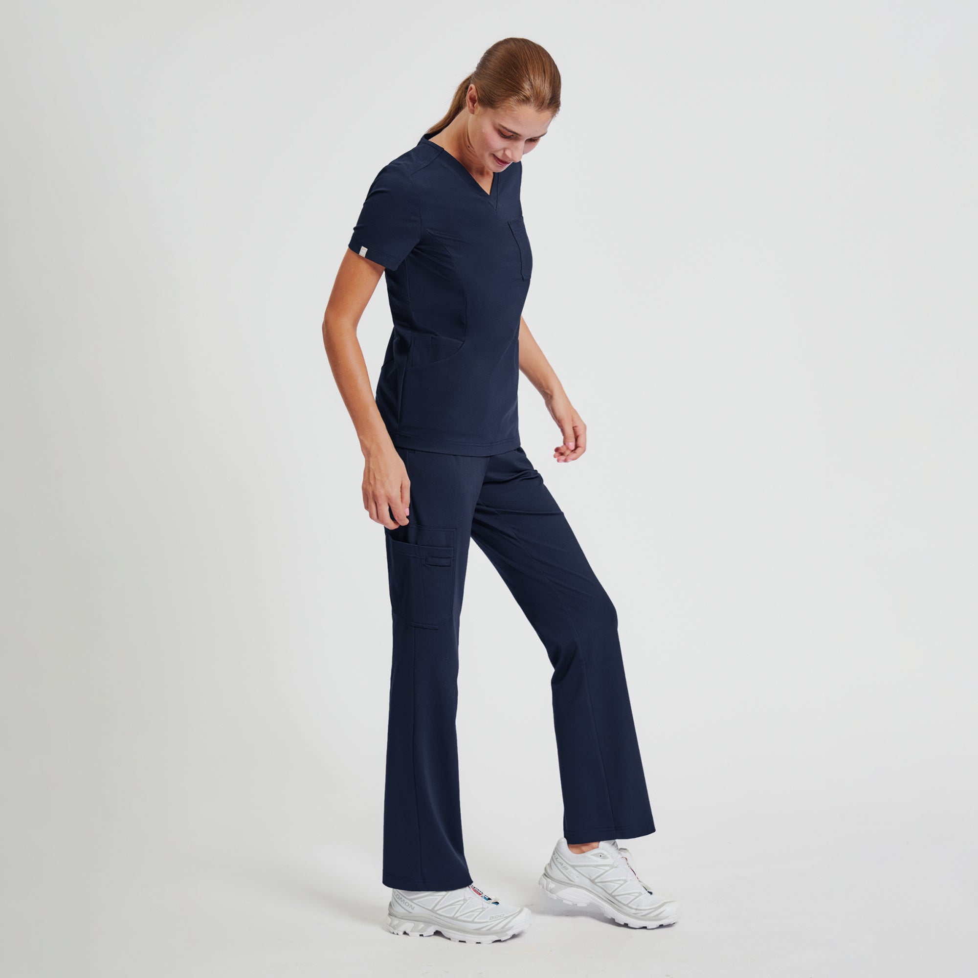 Zenir | Women's Soft Stretch High Waisted Flare Scrub Pants - Navy