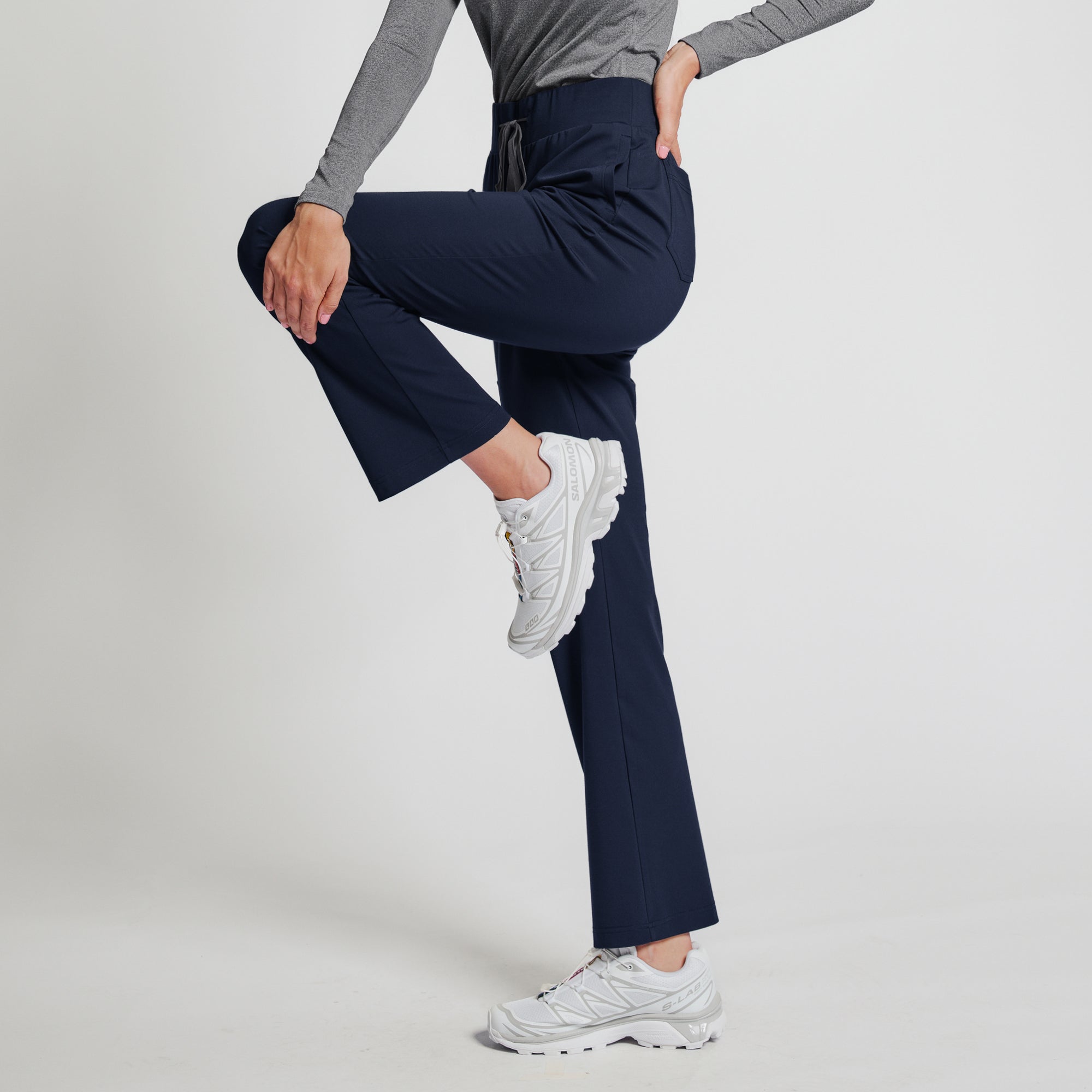 Zenir | Women's Soft Stretch High Waisted Flare Scrub Pants - Navy