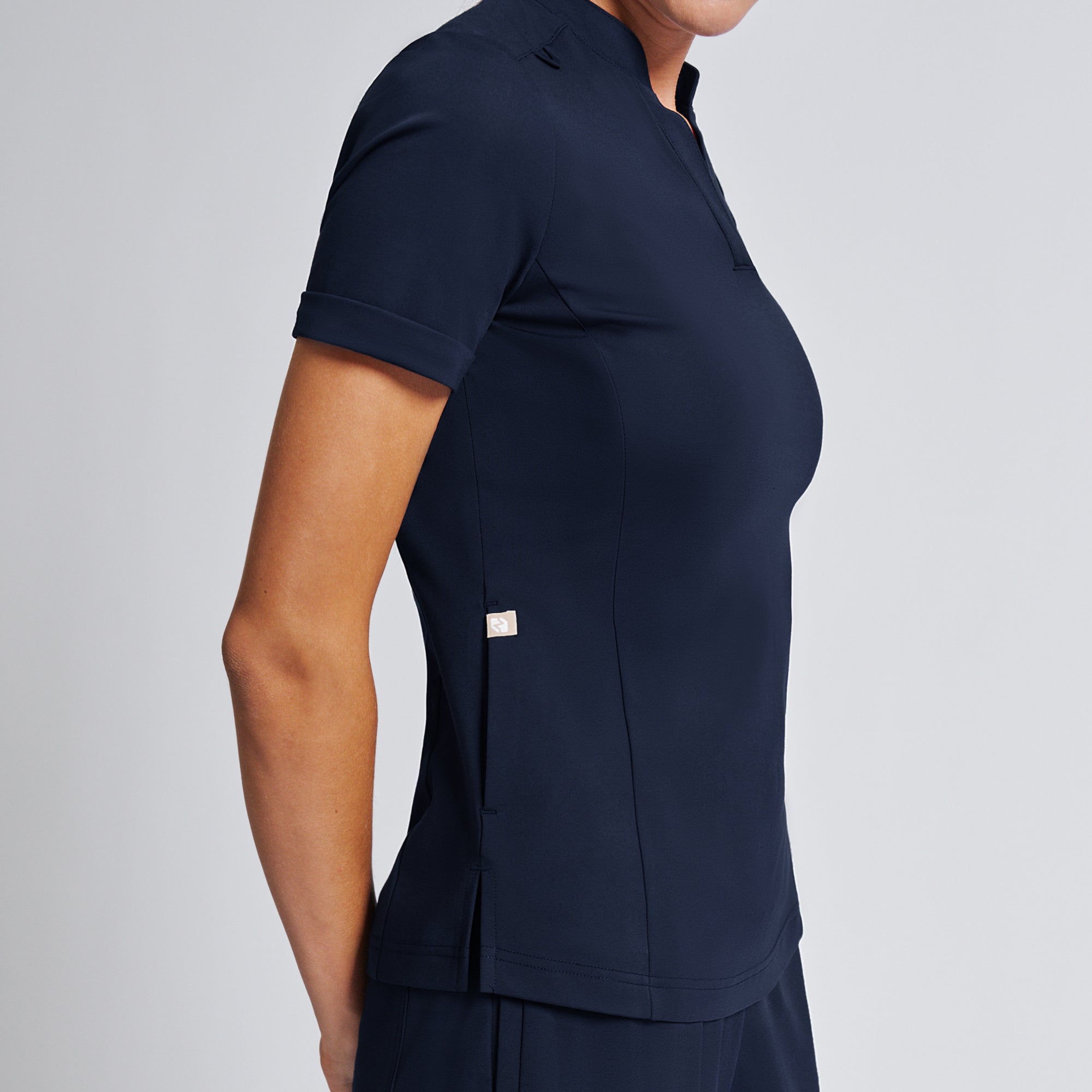 Zenir | Women's Soft Stretch Notched Scrub Top - Navy