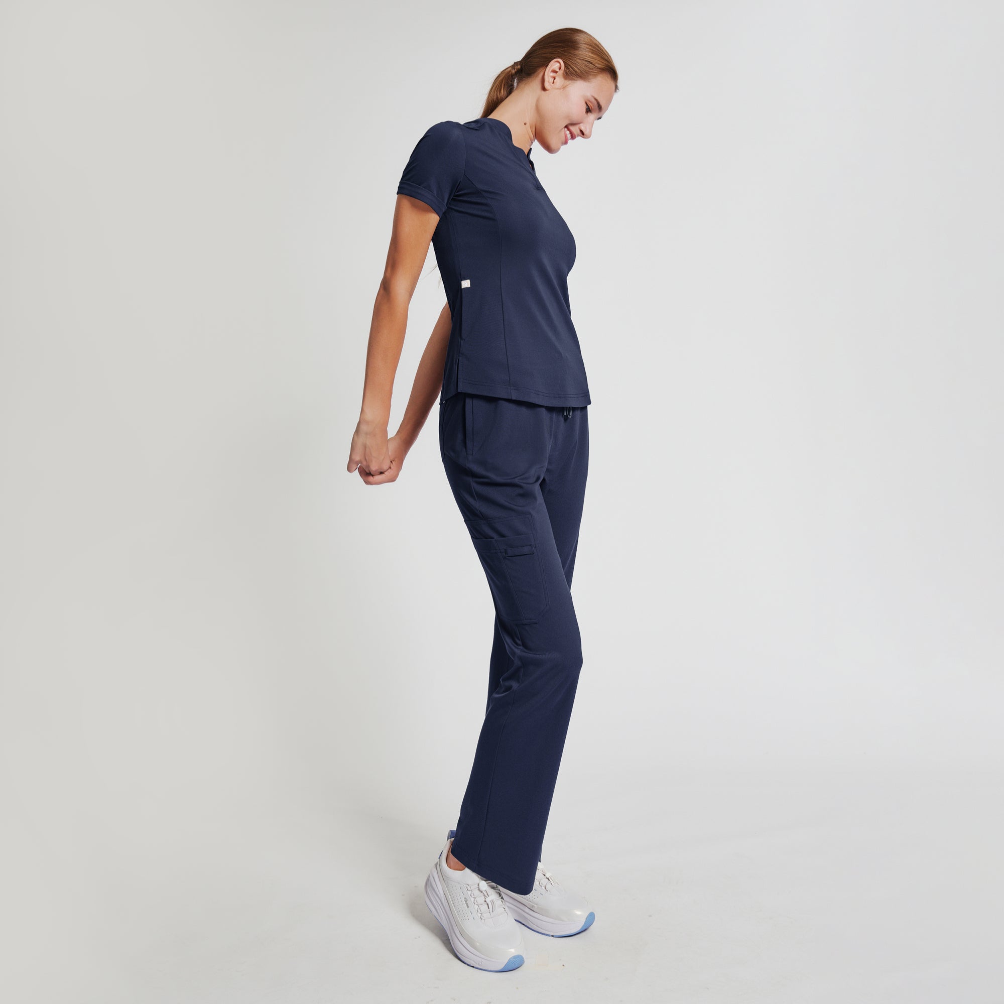 Zenir | Women's Soft Stretch Notched Scrub Top - Navy