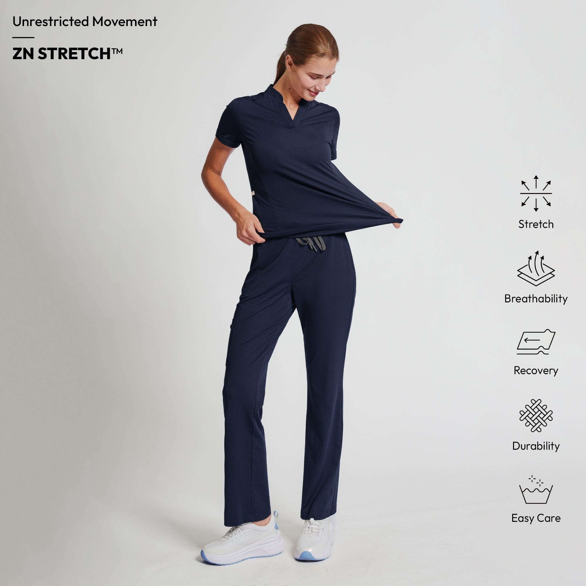 Zenir | Women's Soft Stretch Notched Scrub Top - Navy