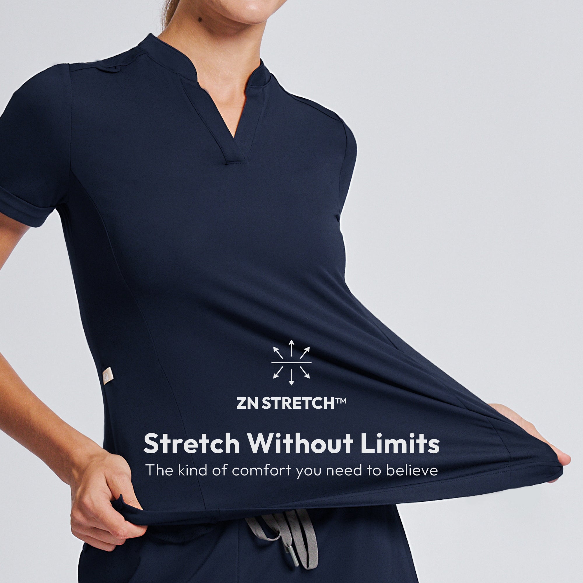 Zenir | Women's Soft Stretch Notched Scrub Top - Navy