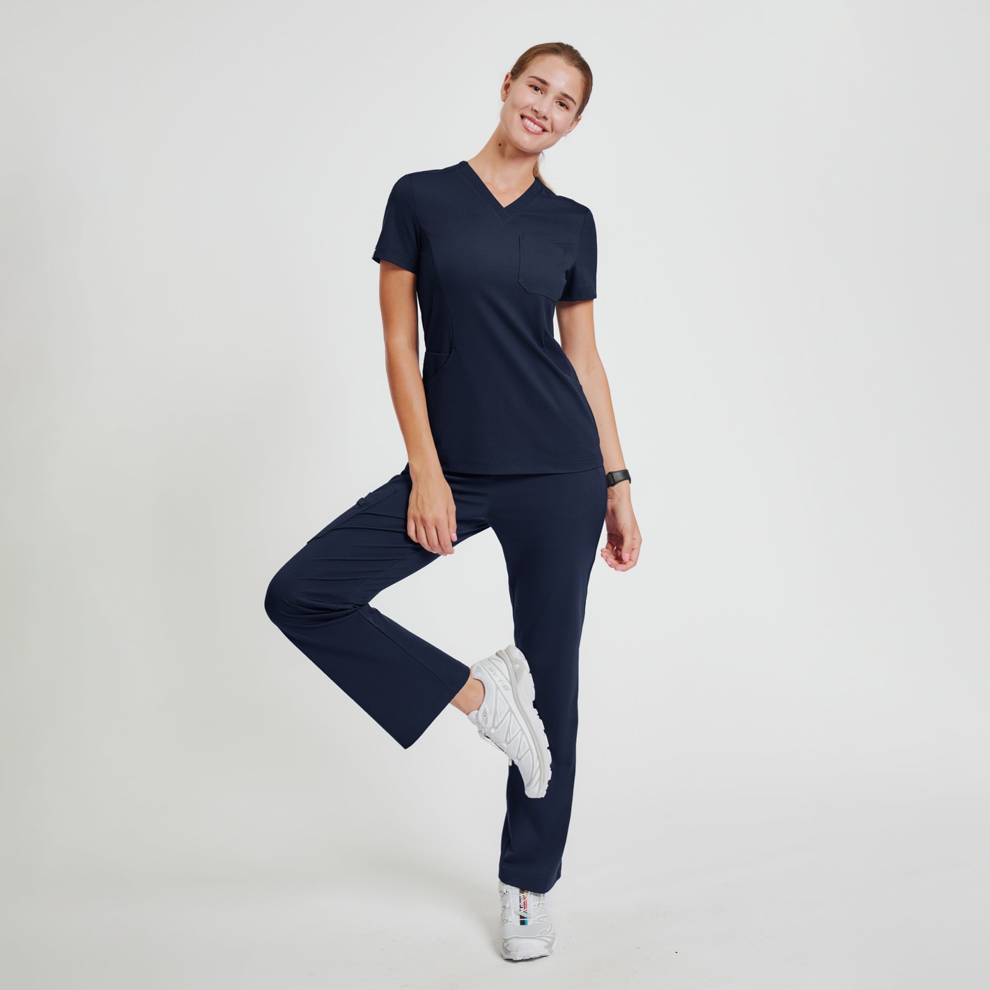 Zenir | Women's Soft Stretch Scrub Top - Navy