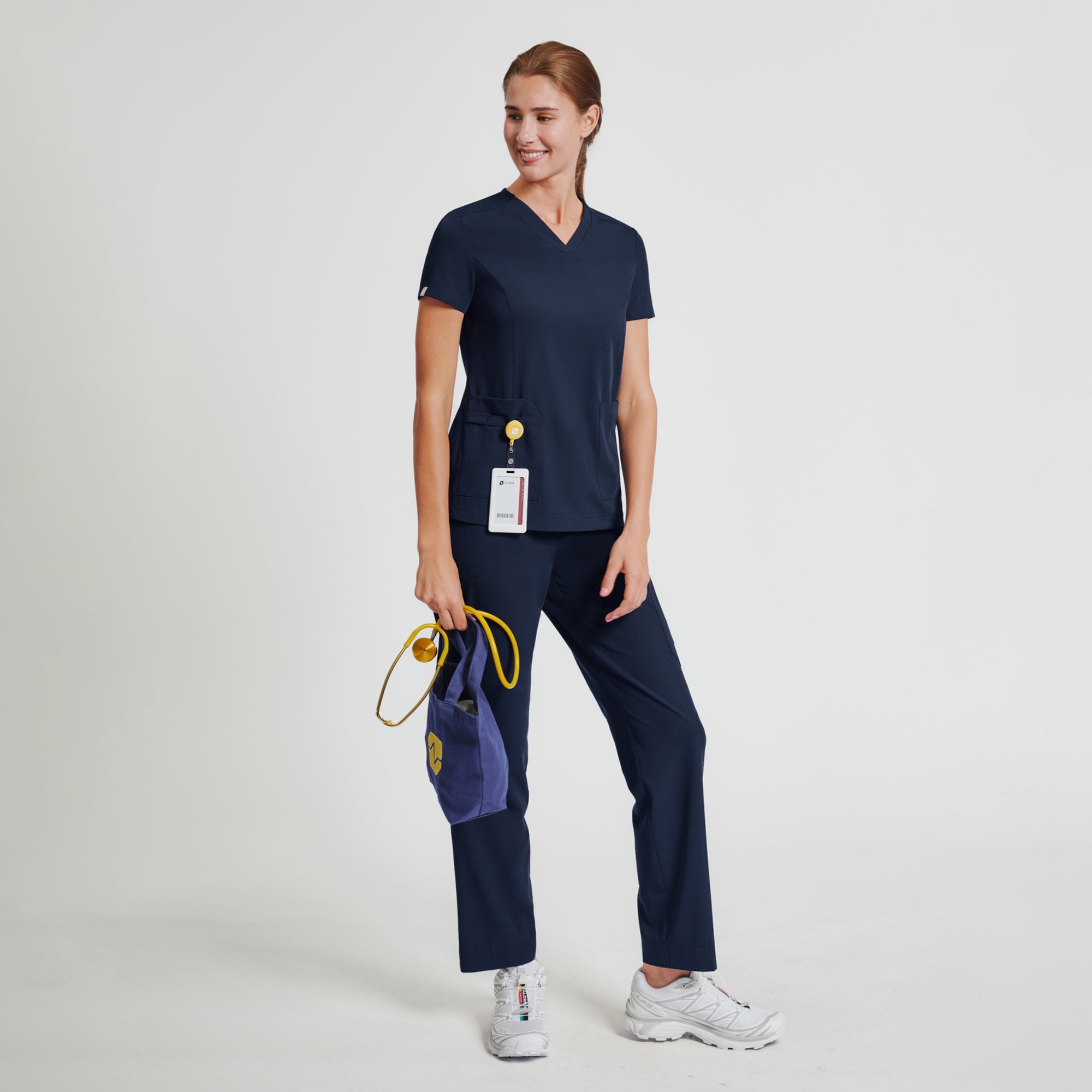 Zenir | Women's VersaPocket Scrub Top - Navy