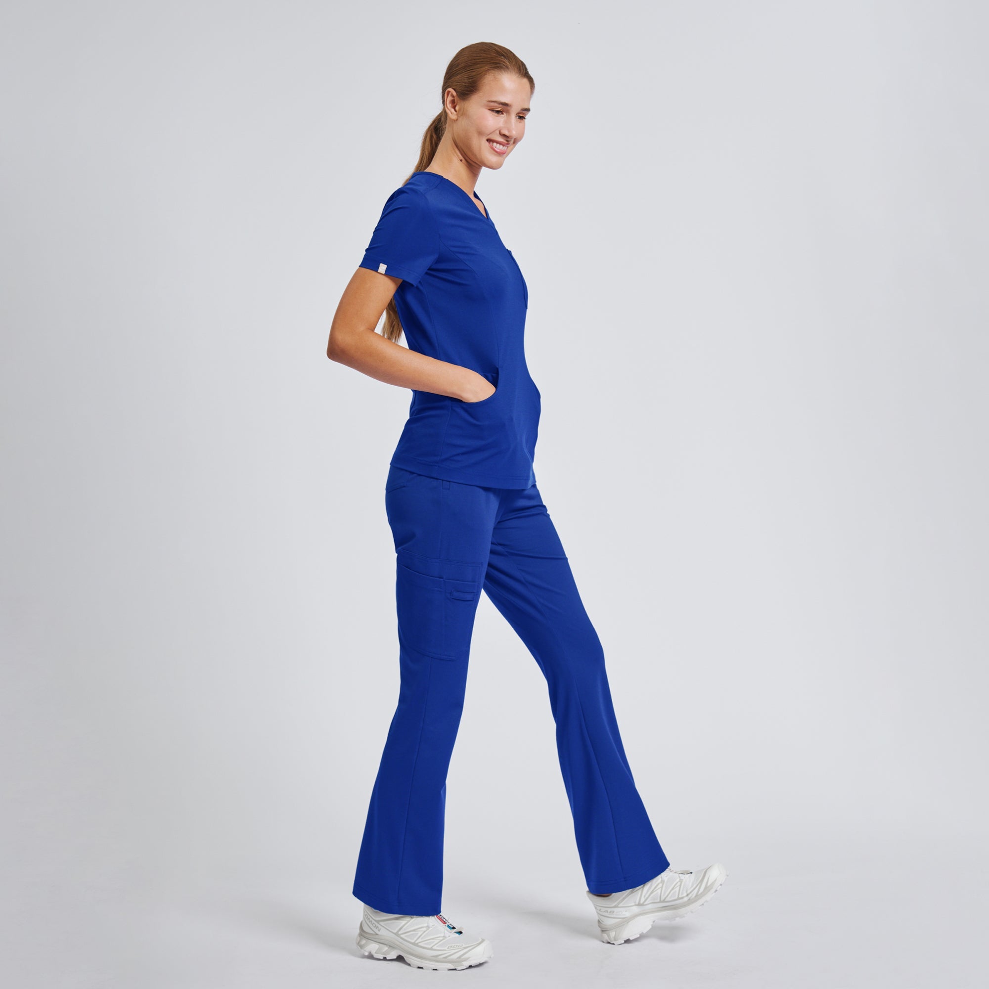 Zenir | Women's Soft Stretch High Waisted Flare Scrub Pants - Royal Blue