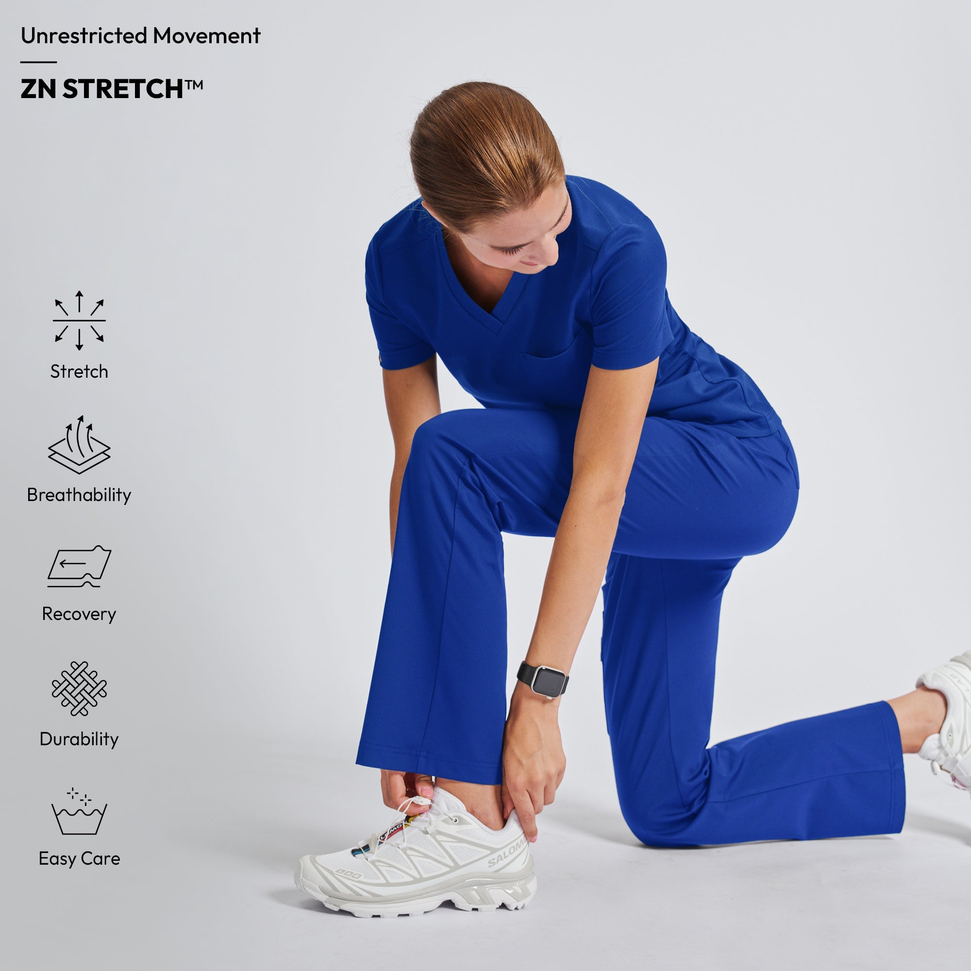 Zenir | Women's Soft Stretch High Waisted Flare Scrub Pants - Royal Blue