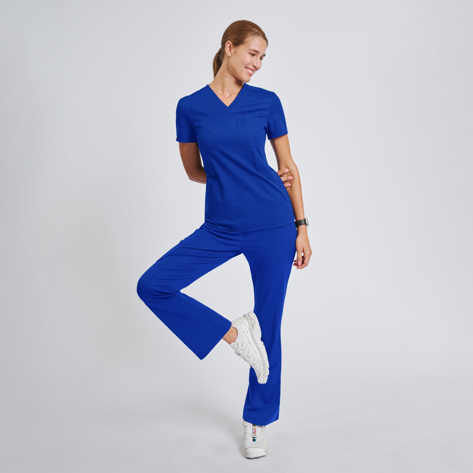 Zenir | Women's Soft Stretch High Waisted Flare Scrub Pants - Royal Blue