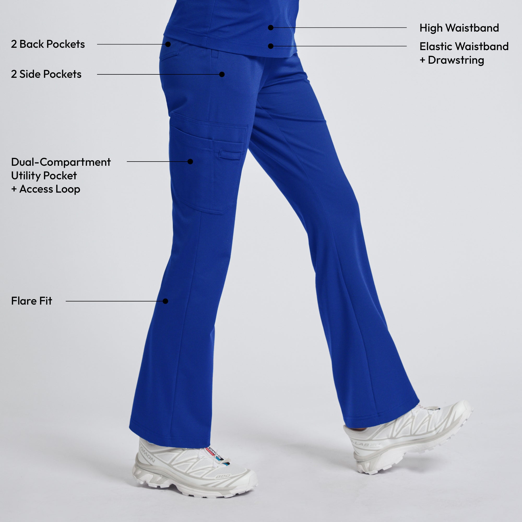 Zenir | Women's Soft Stretch High Waisted Flare Scrub Pants - Royal Blue