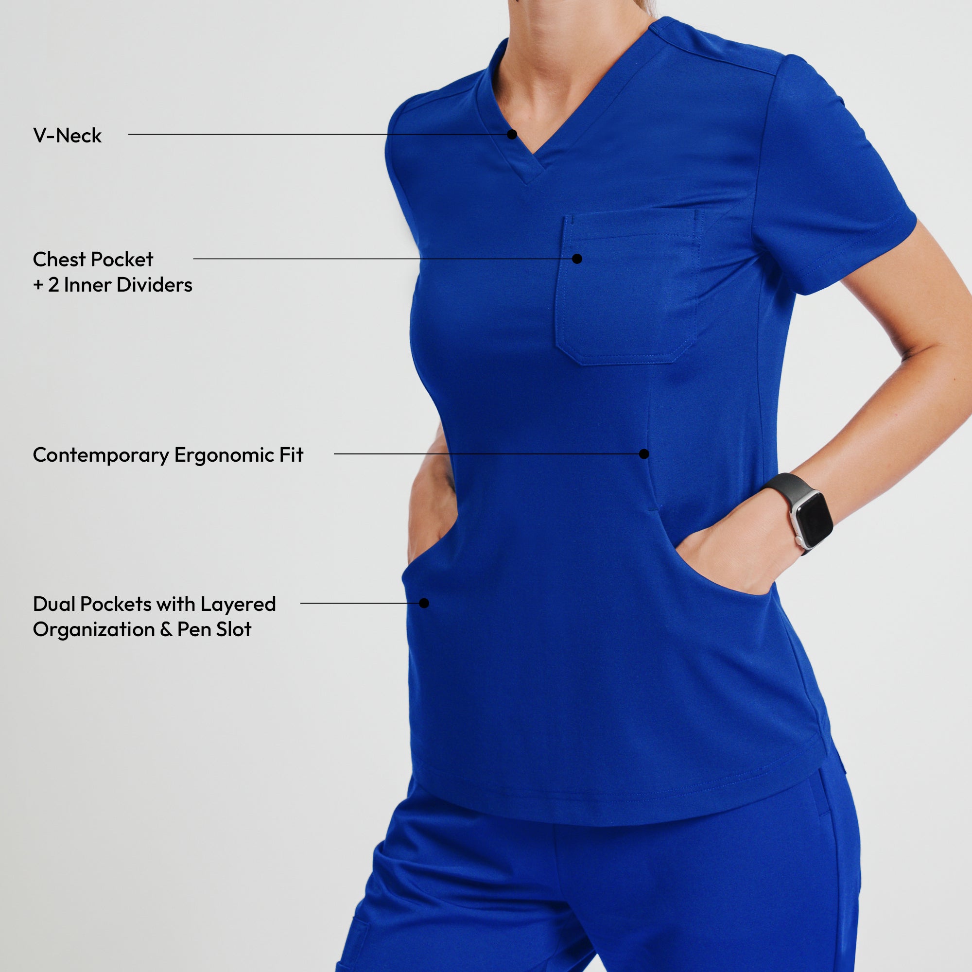 Zenir | Women's Soft Stretch Scrub Top - Royal Blue