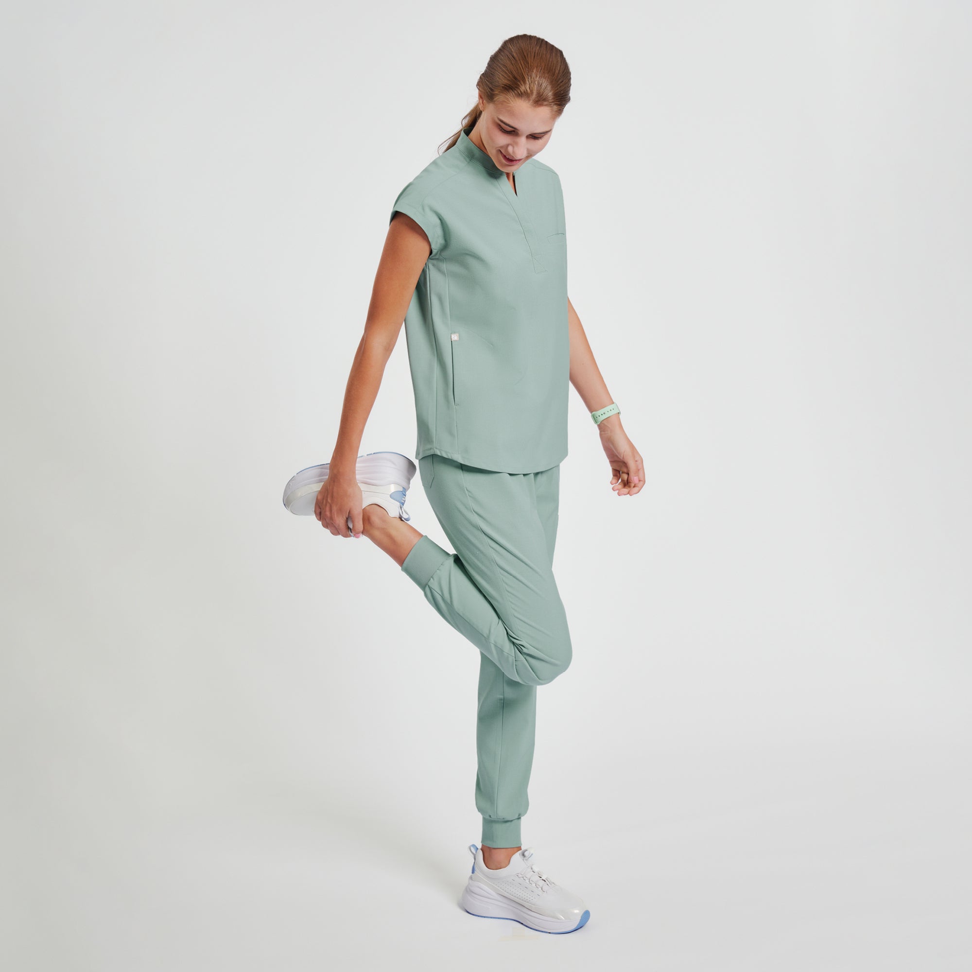 Zenir | Women's Mandarin Collar Scrub Top - Sage Green