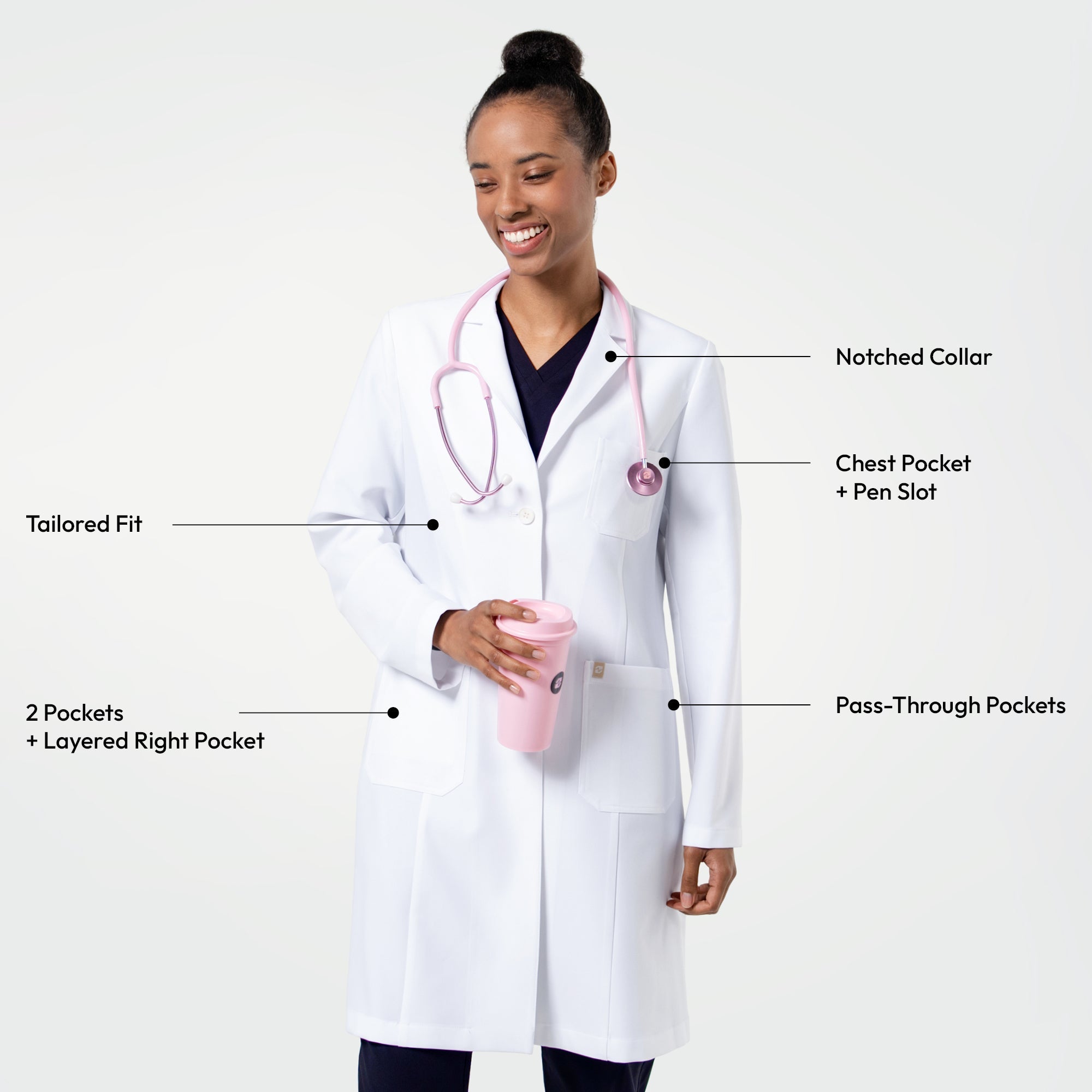 Zenir | Women's Straight Long Lab Coat LCW-303 - White
